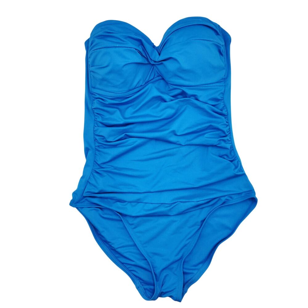 Anne Cole Live in Color Blue Ruched Twist Front Bandeau One-Piece Swimsuit Sz 6